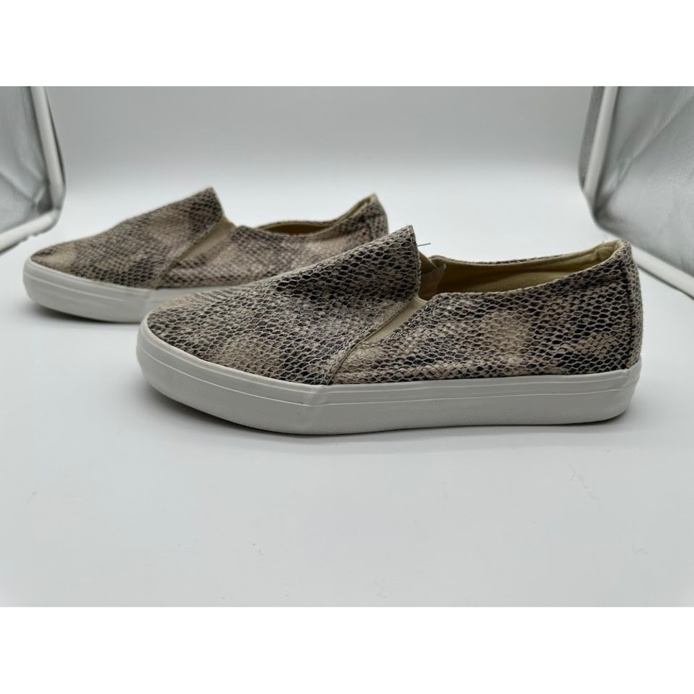 Restricted Womens Snakeskin Print Slip On Sneakers Gray Beige Low Top Shoes